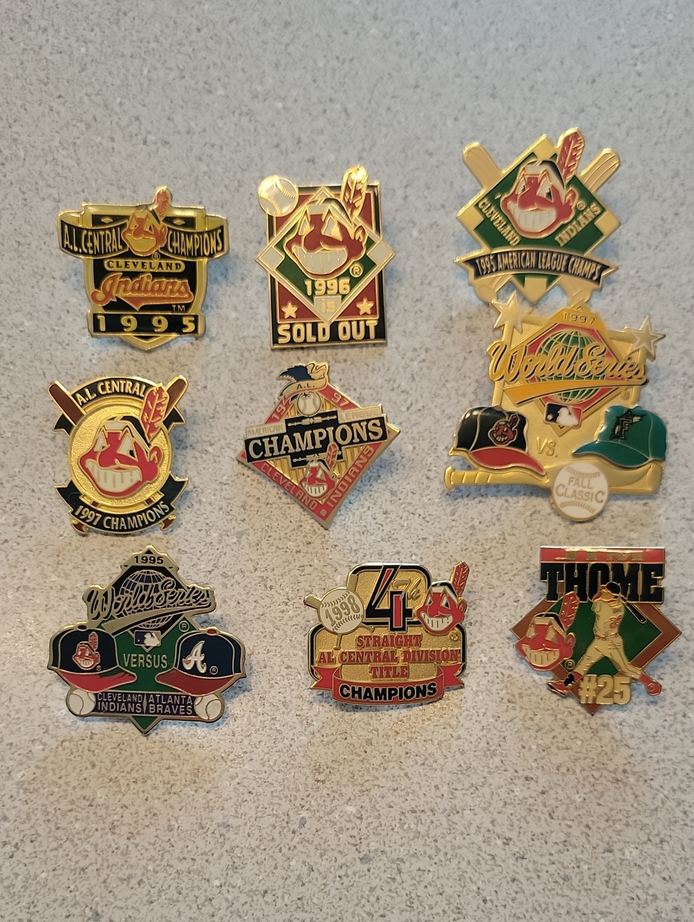 Cleveland Indians MLB Collectible Pin Lot - Red, Gold, Green